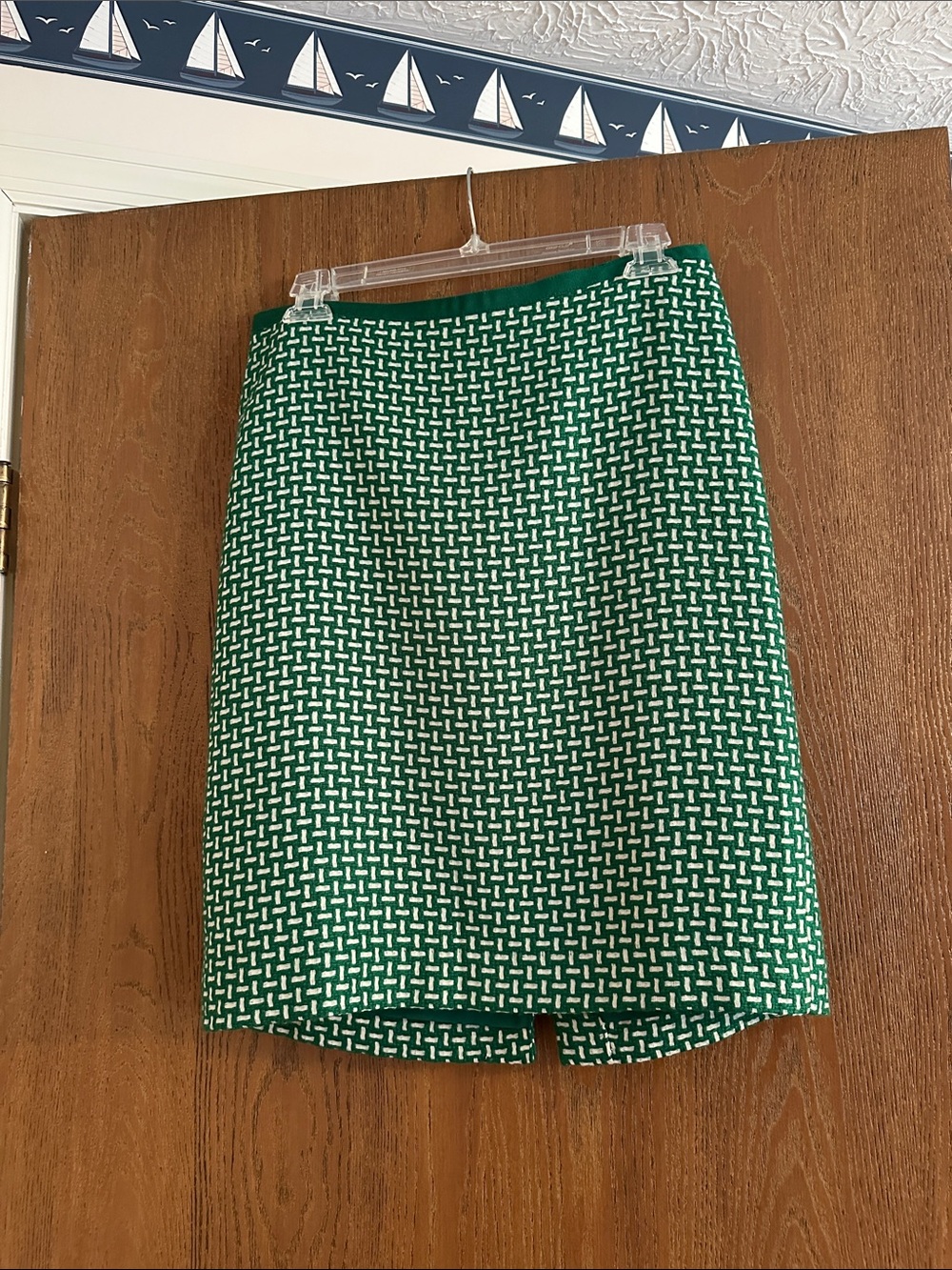 Talbots Green and White Patterned Pencil Skirt